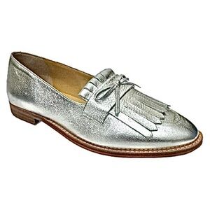 Leighton Kiltie Women’s Loafers 8M Pebbled Leather Silver Tassel Made in Brazil